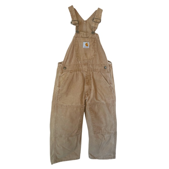 Kids Carhartt Tan Brown Cotton Overalls Double Knee Size 4 - Picture 1 of 4